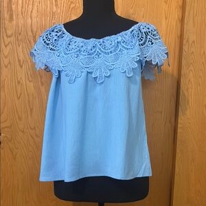 🎉SALE🎉 $15 or 3 for $30🎉Elegant Blue Lace Off-Shoulder Top
